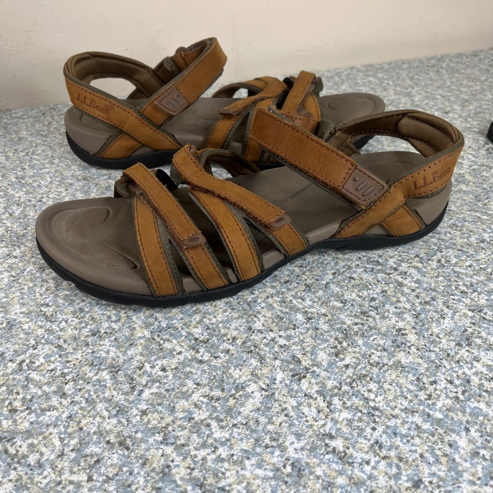 LL Bean Sandals Ridgepath Womens 10 Brown Leather Strappy Hiking Walking 275750